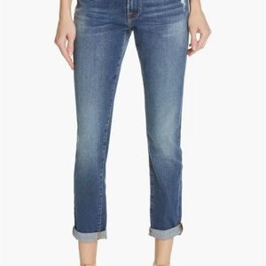 Frame Denim Blue Cropped Ankle Jeans with Faded Details